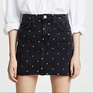 Current/Elliott Black Polka Dot Denim Mini Skirt